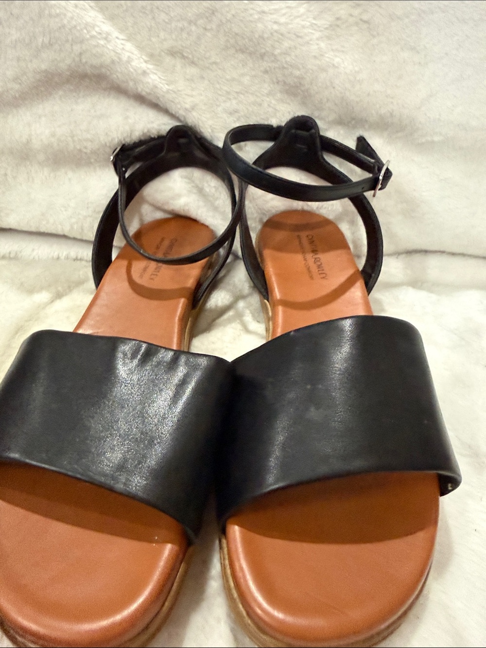 Cynthia Rowley Black Leather Ankle-Strap Slide Sandals